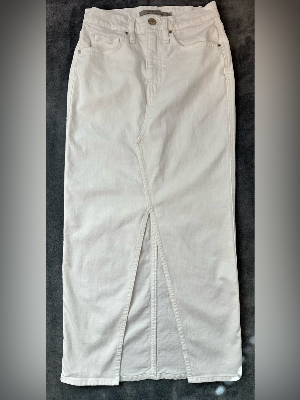 Hudson Jeans White Denim Pencil Skirt with Front Vent